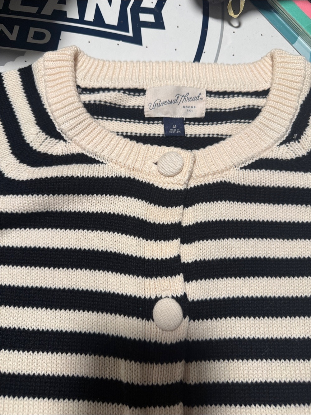 Universal Thread Black and Cream Striped Button-Front Cardigan - Picture 2 of 4